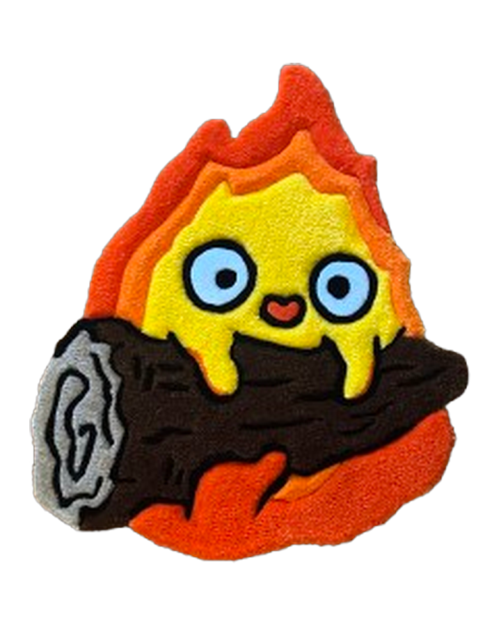 Alfombra tufting con forma libre de un personaje de fuego animado