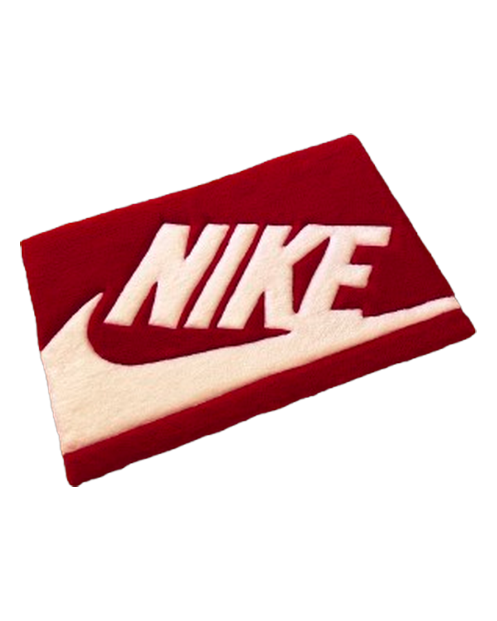 Alfombra tufting rectangular roja con el logo de Nike